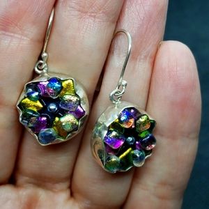 Sterling silver Dichroic glass earrings